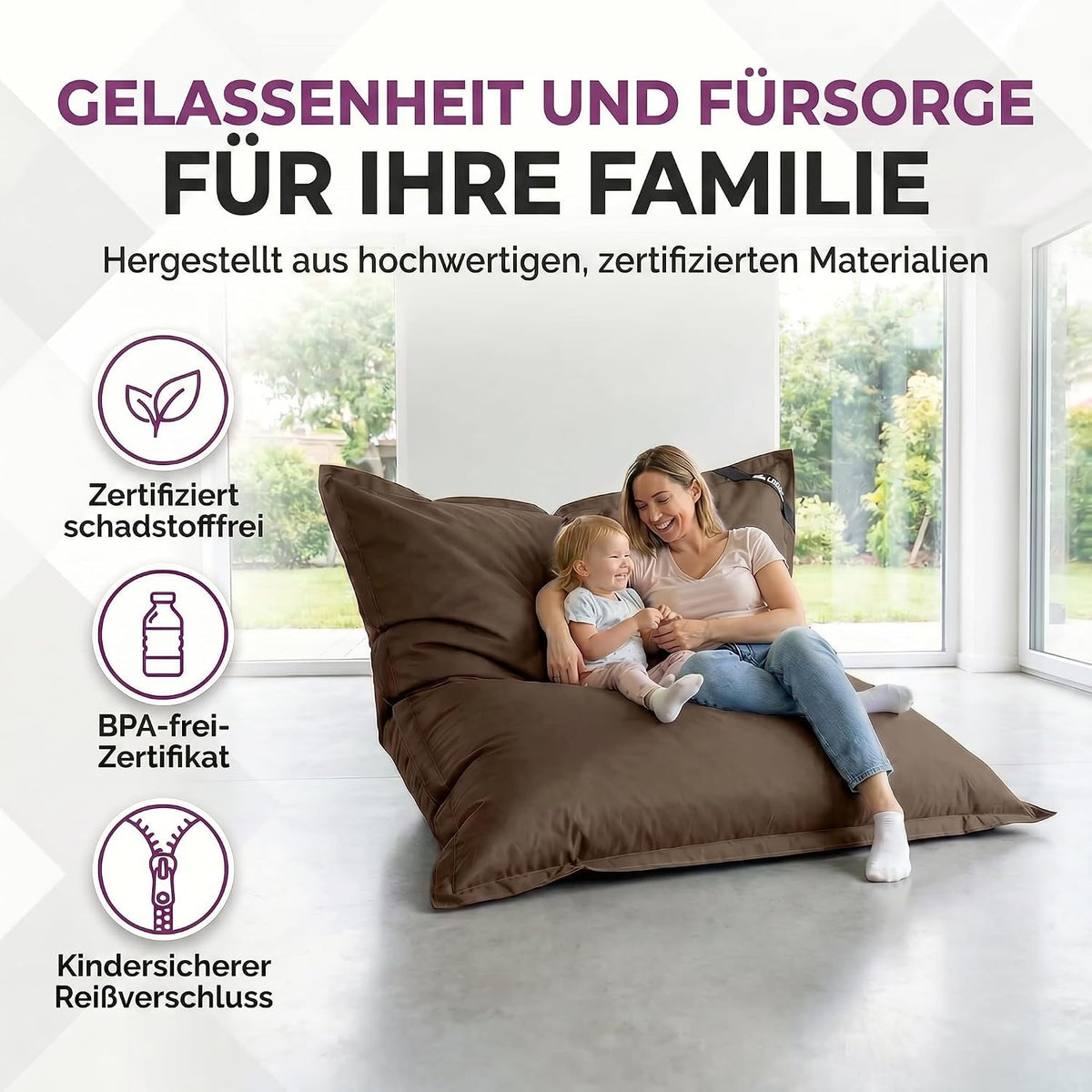 LazyBag Outdoor Sitzsack Junior – Wasserfestes Sitzkissen für Kinder #Farbe_Braun