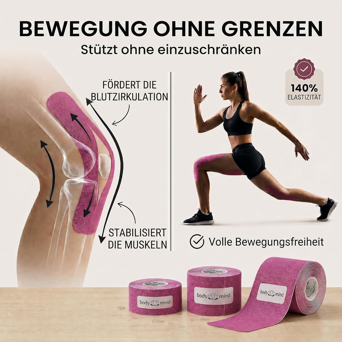 Kinesiologie-Tape 2,5cm - Elastisches Sporttape für Physiotherapie
