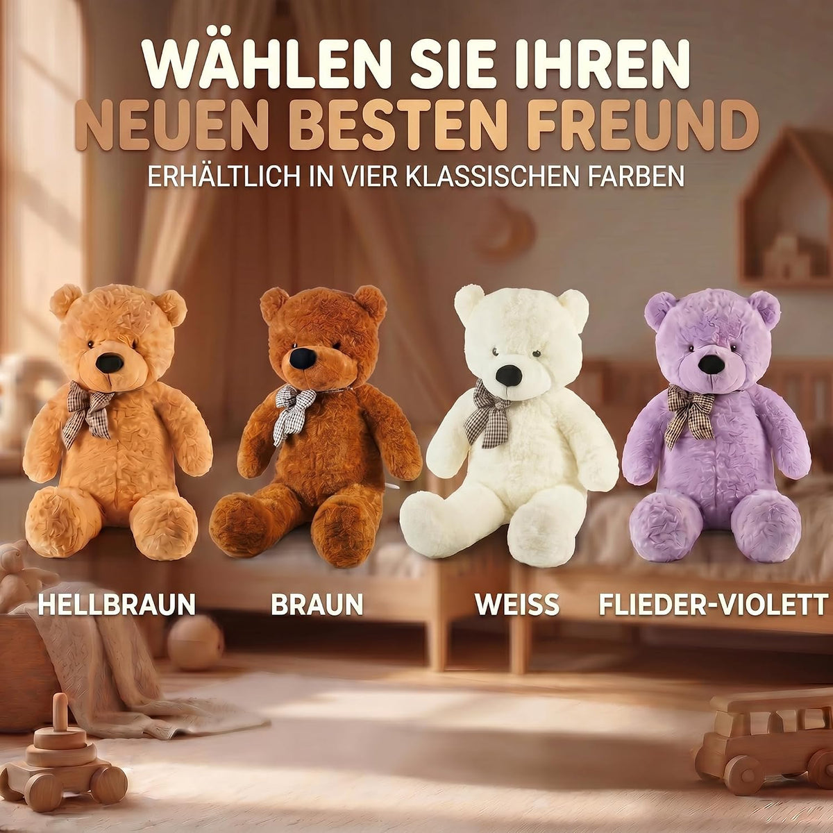 Riesen Teddybär 120 cm XXL – Kuscheliger Plüschbär Hellbraun #Farbe_Weiß