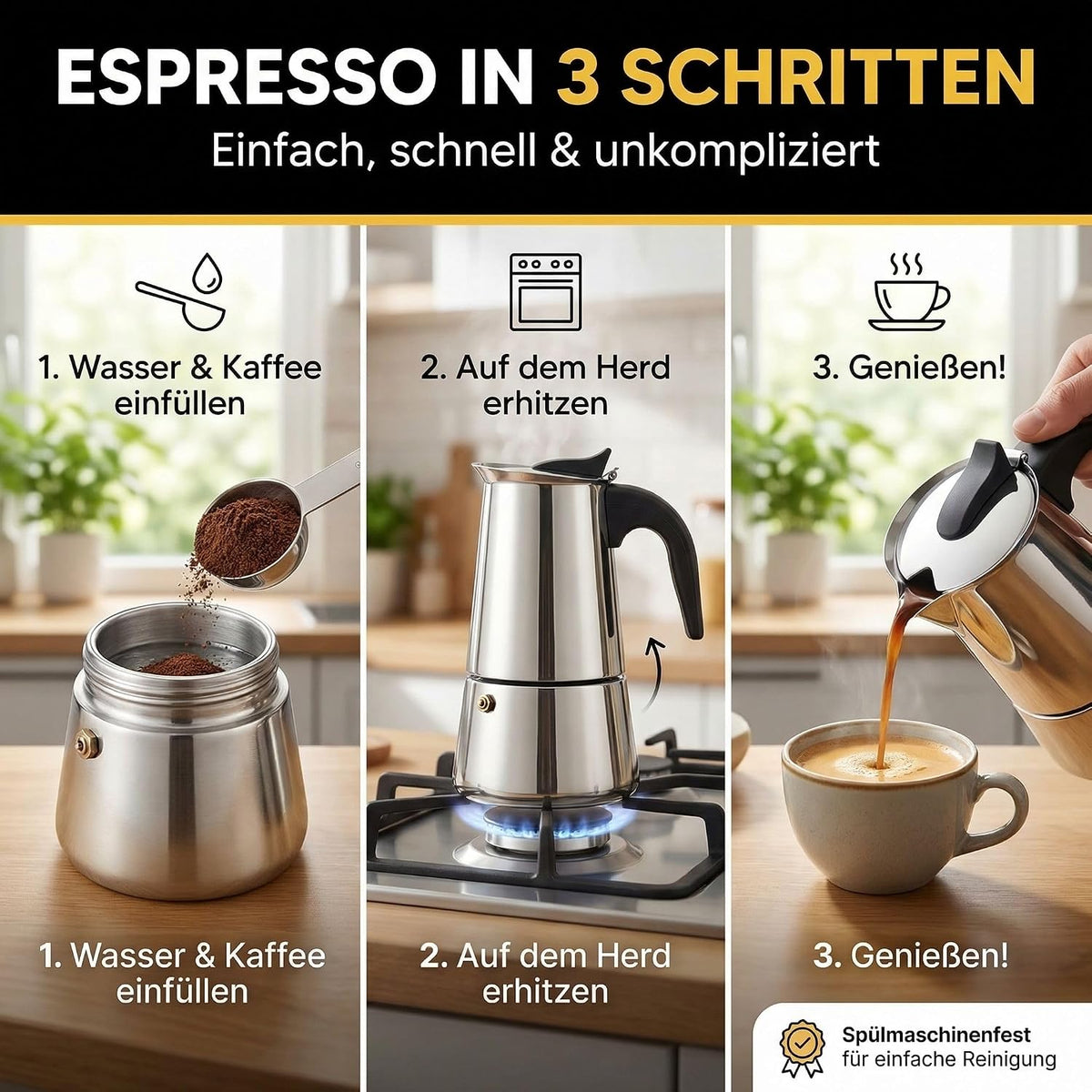 Coffee Fox Espressokocher Edelstahl – 2, 4, 6 oder 9 Tassen