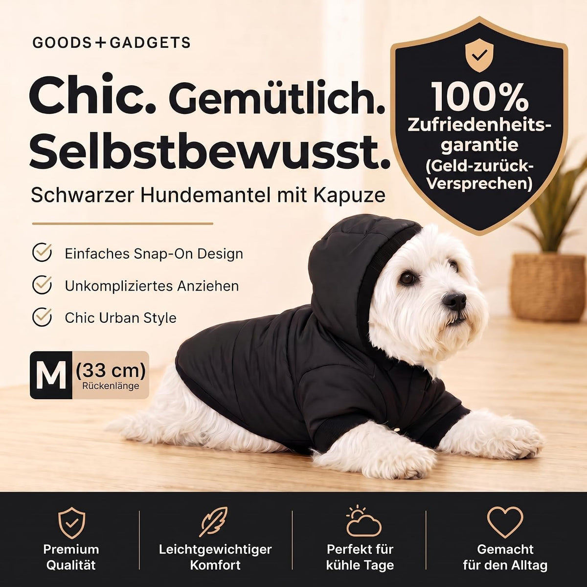 Warmer Hundemantel mit Kapuze – Hundejacke für kleine Hunde