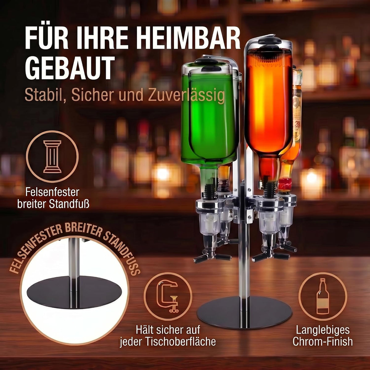 4-fach Wand-Spirituosenspender - Hochwertiger Bar-Butler & Portionierer #Variante_4-fach