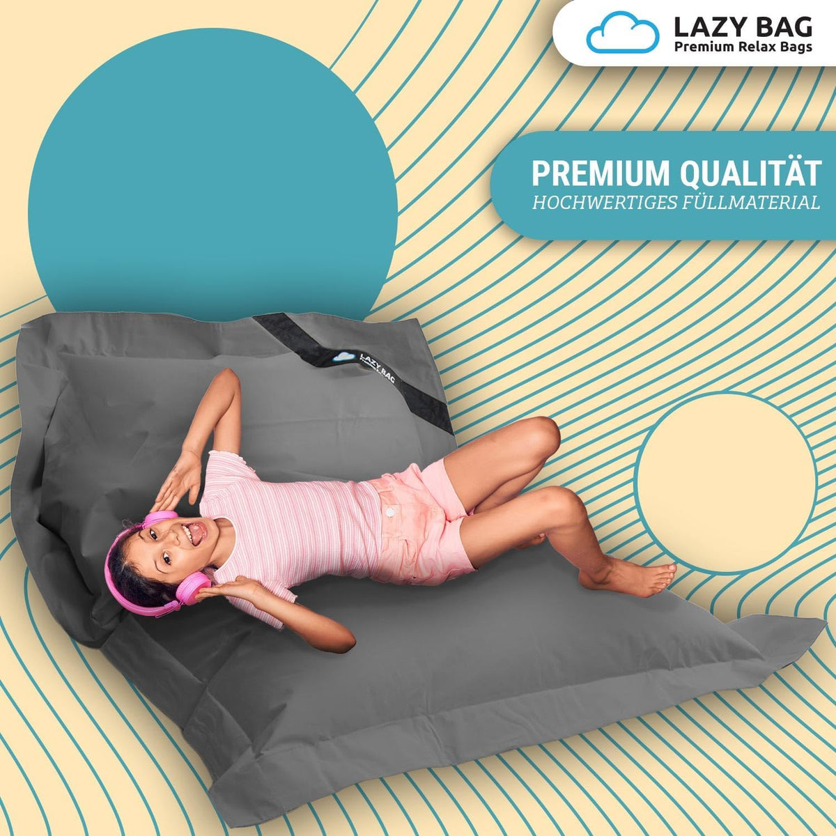 LazyBag Outdoor Sitzsack Junior – Wasserfestes Sitzkissen für Kinder #Farbe_Dunkelgrau