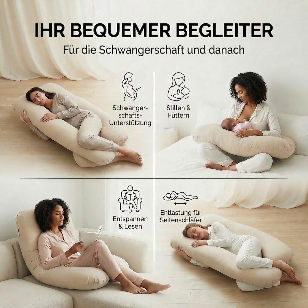Schwangerschaftskissen & Seitenschläferkissen U-Form Stillkissen #Farbe_Beige