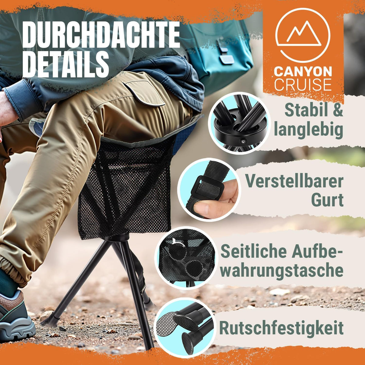 Camping-Hocker – Klappbarer Dreibeinhocker für Festivals & Outdoor #Variante_Deluxe #Anzahl_1