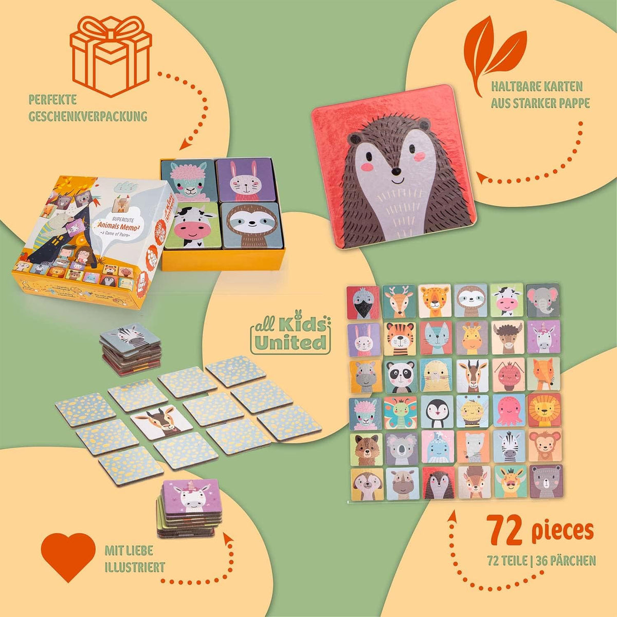 Memo² Holz-Memory für Kinder - Hochwertiges Tier-Gedächtnisspiel #Variante_Standard (72 Karten)