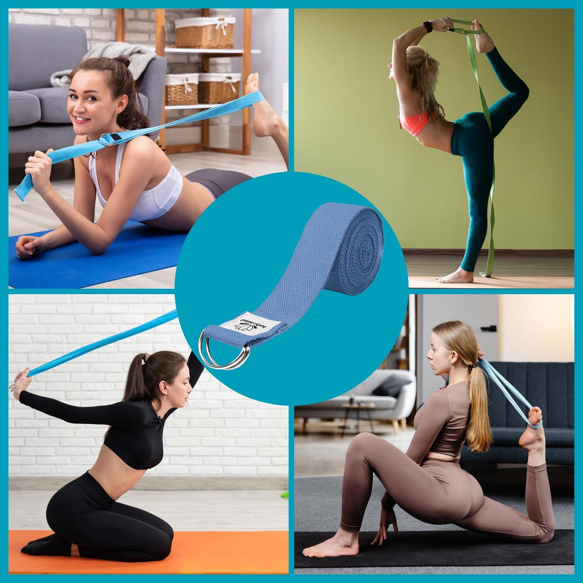 Yoga Gurt 250 cm mit Metall-D-Ring - Rutschfest & Langlebig #Farbe_Blau-Grau