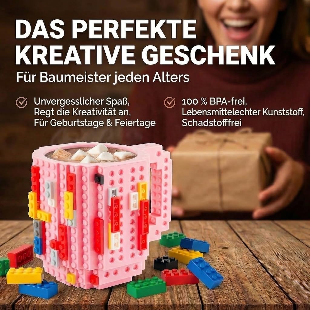 Brick Mug - Bausteine-Kaffeetasse 350ml - Kompatibler DIY Becher #Farbe_Pink