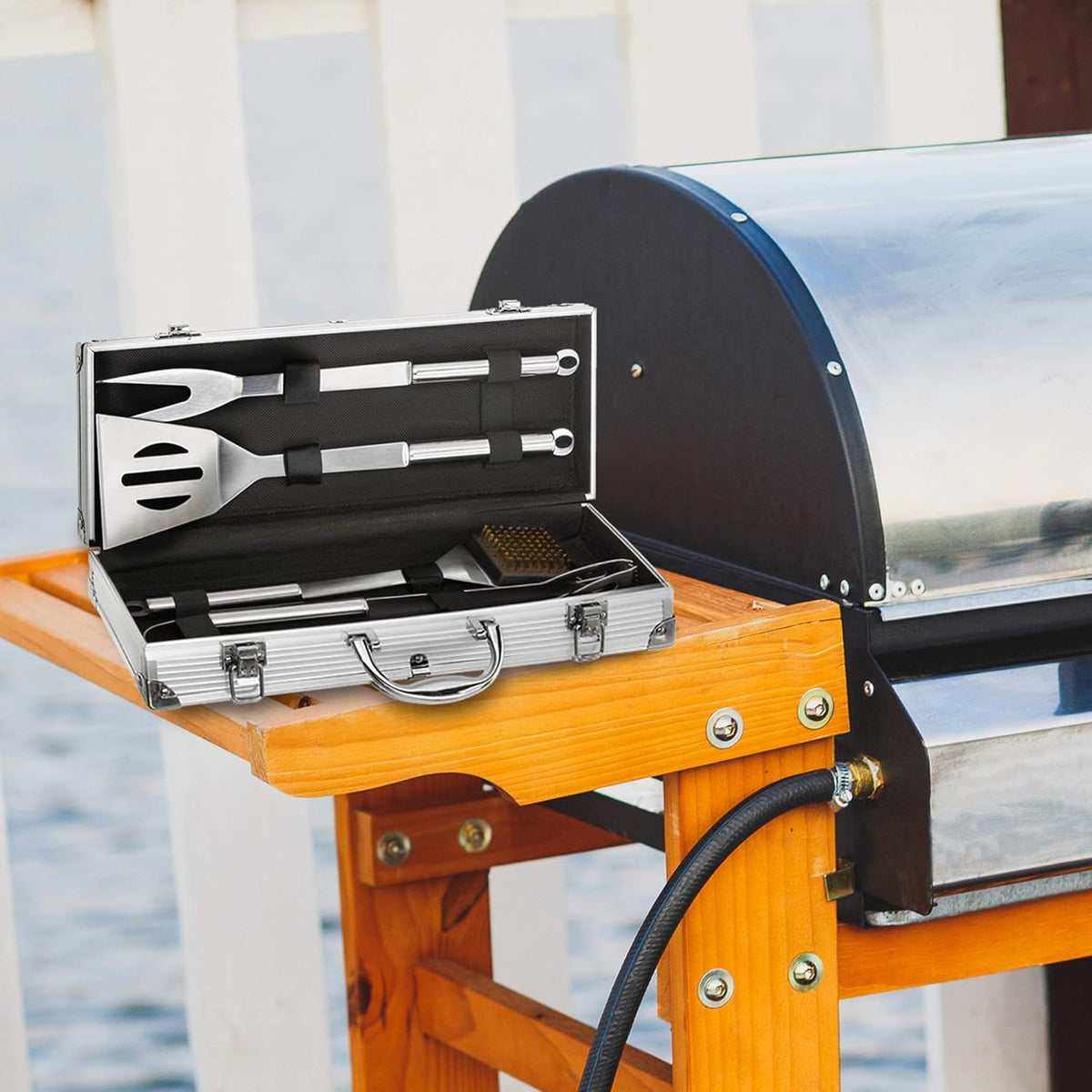 Dimono Grillbesteck-Set 5-teilig im edlen Aluminium-Kofferr