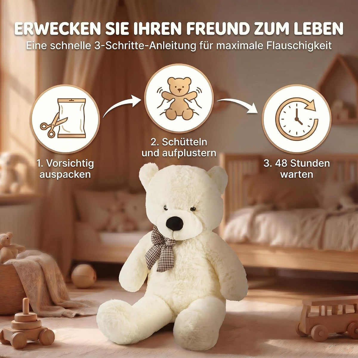 Riesen Teddybär 120 cm XXL – Kuscheliger Plüschbär Hellbraun #Farbe_Weiß
