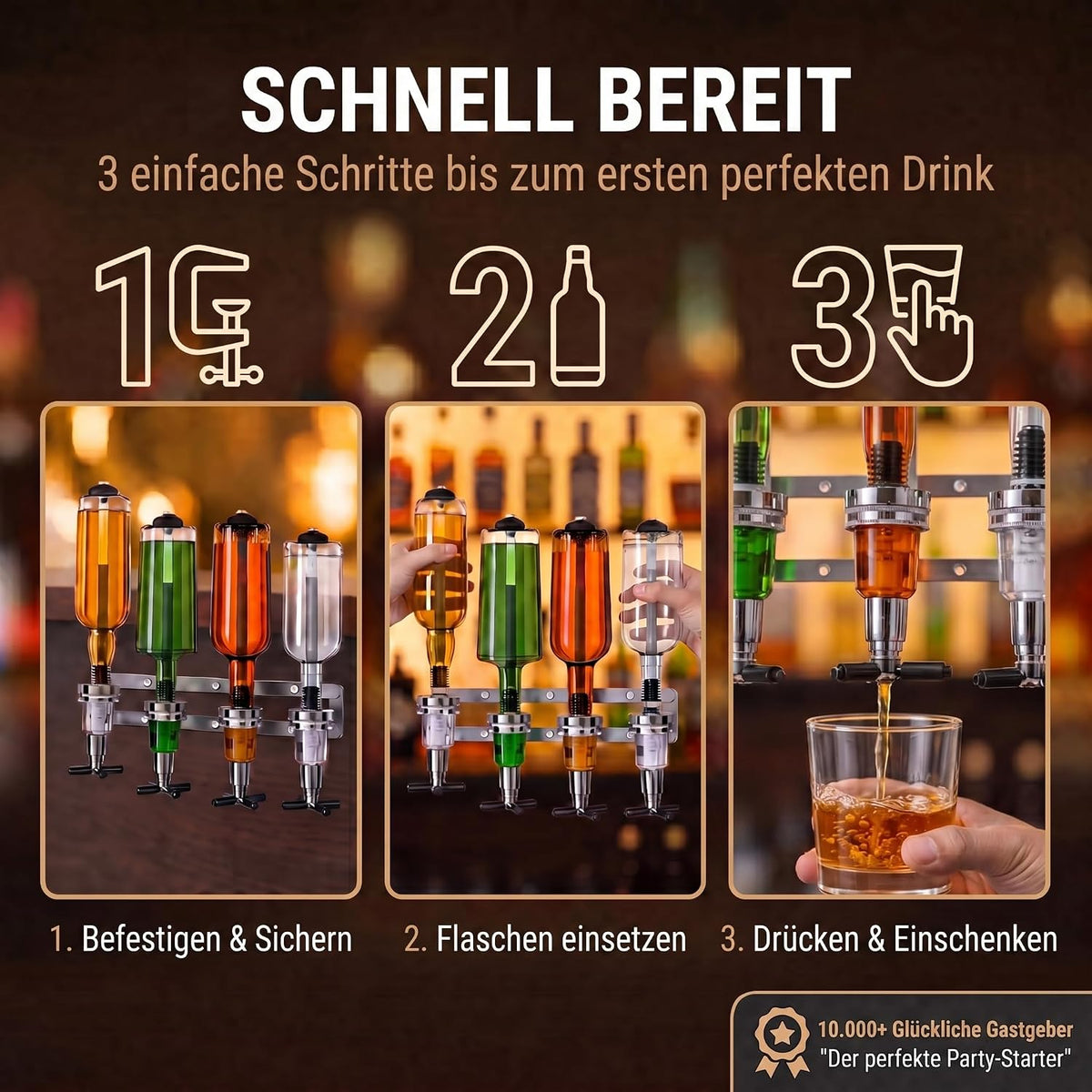 4-fach Wand-Spirituosenspender - Hochwertiger Bar-Butler & Portionierer #Variante_4-fach Wandmontage