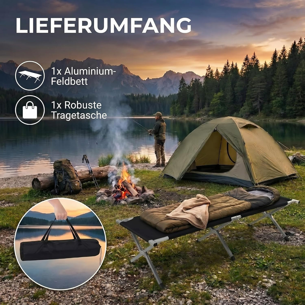 Faltbares Army Feldbett aus Aluminium - Stabiles Campingbett