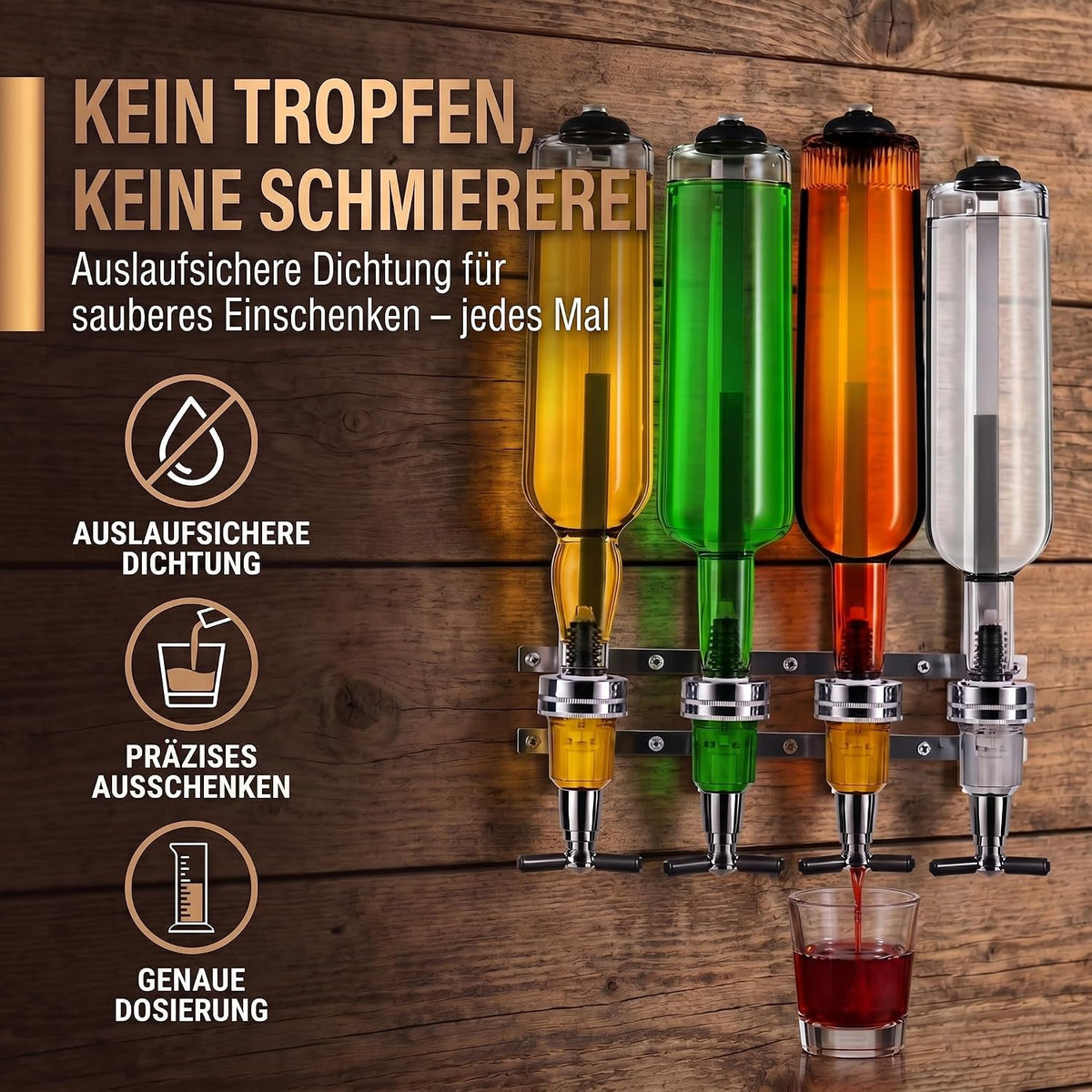 4-fach Wand-Spirituosenspender - Hochwertiger Bar-Butler & Portionierer #Variante_4-fach Wandmontage