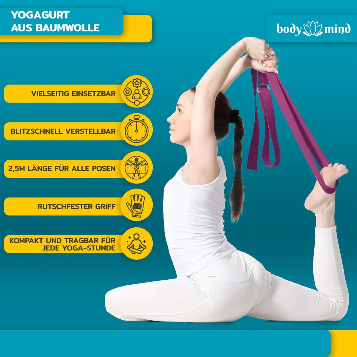 Yoga Gurt 250 cm mit Metall-D-Ring - Rutschfest & Langlebig #Farbe_Rot