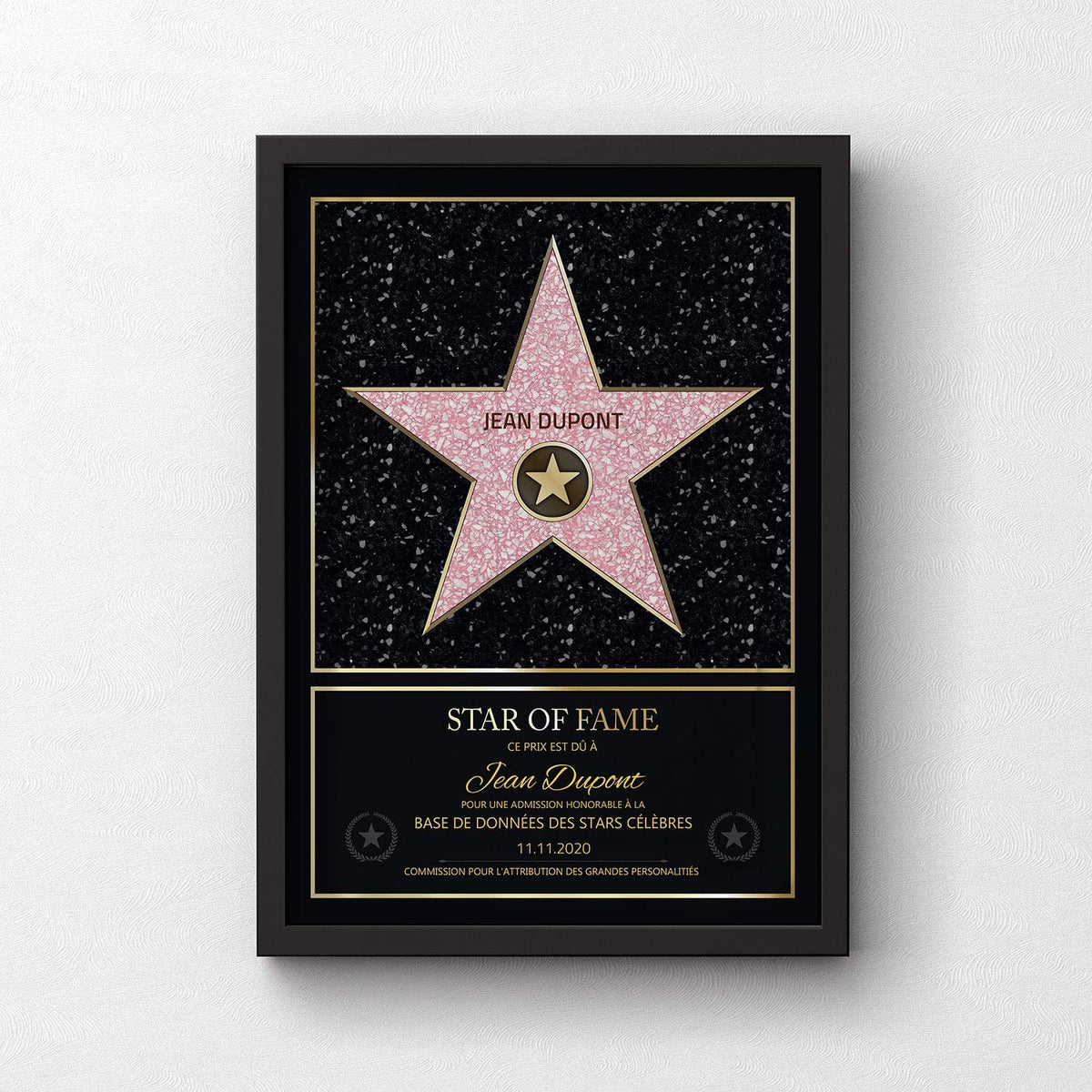 Personalisierte Hollywood Star Urkunde mit Holzrahmen – DIN A4