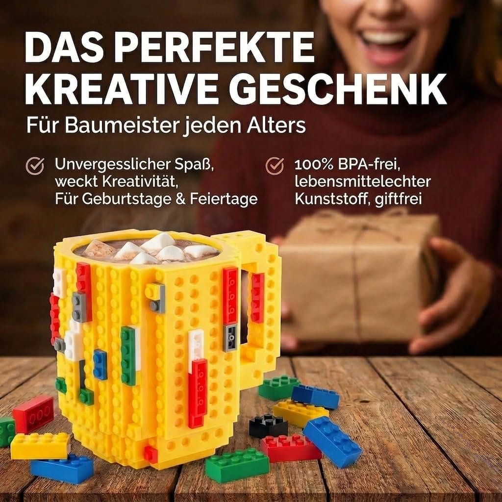 Brick Mug - Bausteine-Kaffeetasse 350ml - Kompatibler DIY Becher #Farbe_Gelb