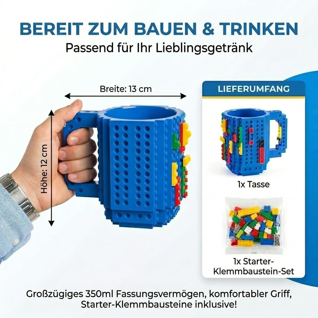 Brick Mug - Bausteine-Kaffeetasse 350ml - Kompatibler DIY Becher #Farbe_Blau