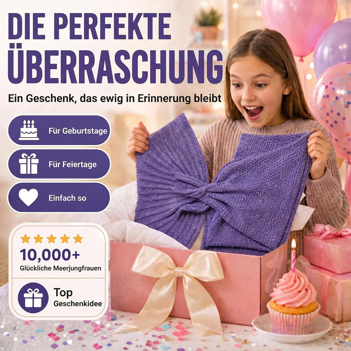 Feluna Meerjungfrau Kuscheldecke – 180x85 cm – Weiche Strickdecke #Farbe_Violett