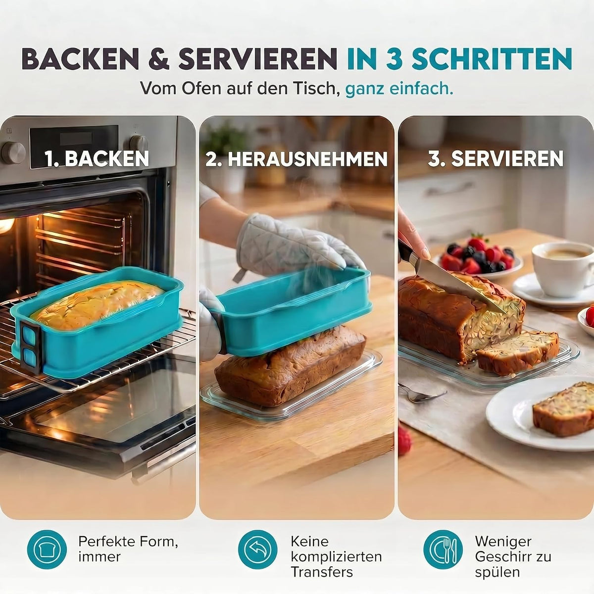 Silikon-Springform 23cm mit Glasboden – Auslaufsicher & Antihaft #Farbe_Kastenform