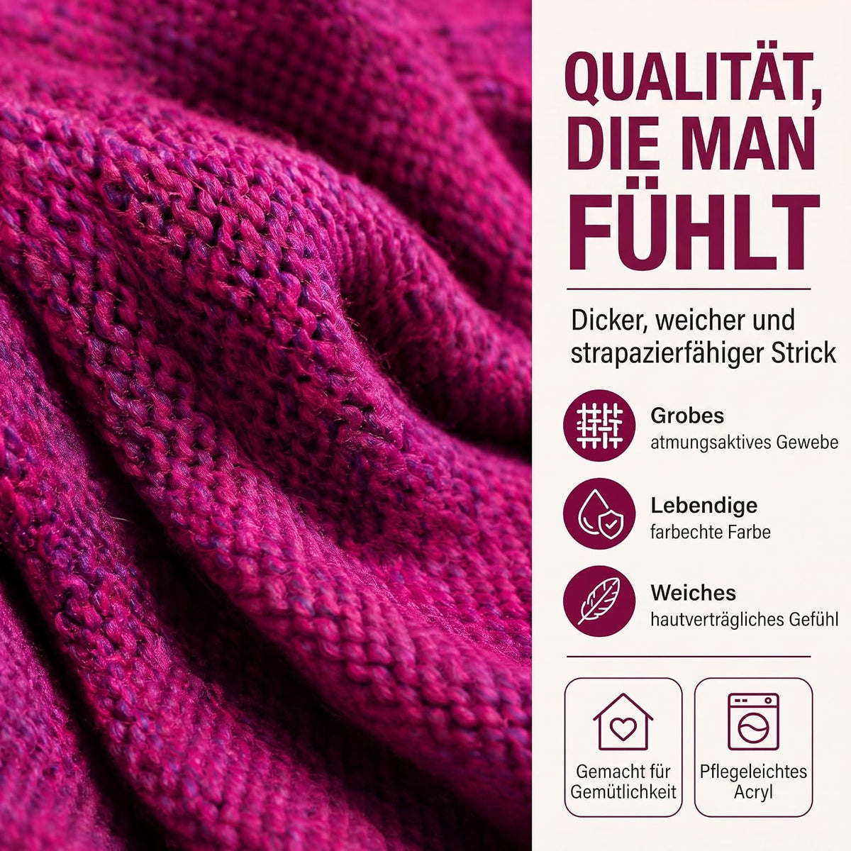 Feluna Meerjungfrau Kuscheldecke – 180x85 cm – Weiche Strickdecke #Farbe_Magenta