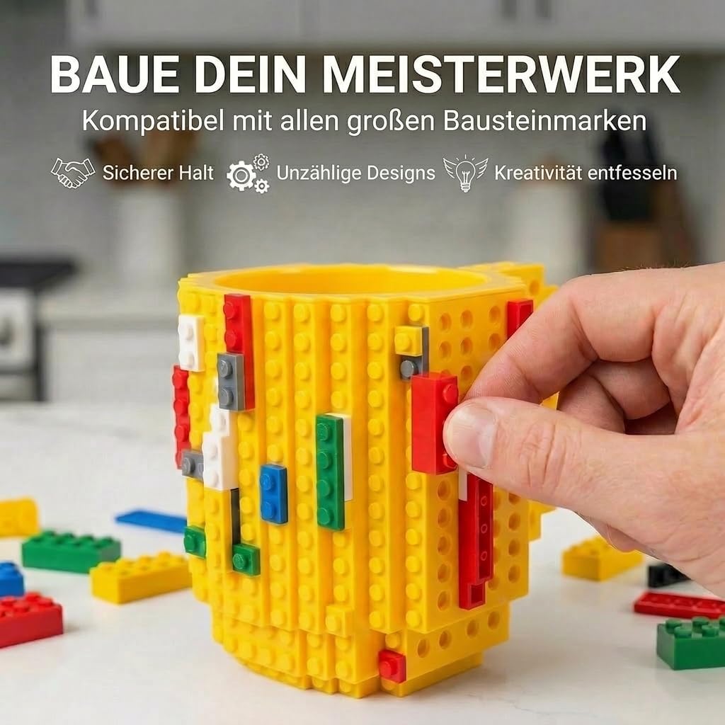 Brick Mug - Bausteine-Kaffeetasse 350ml - Kompatibler DIY Becher #Farbe_Gelb