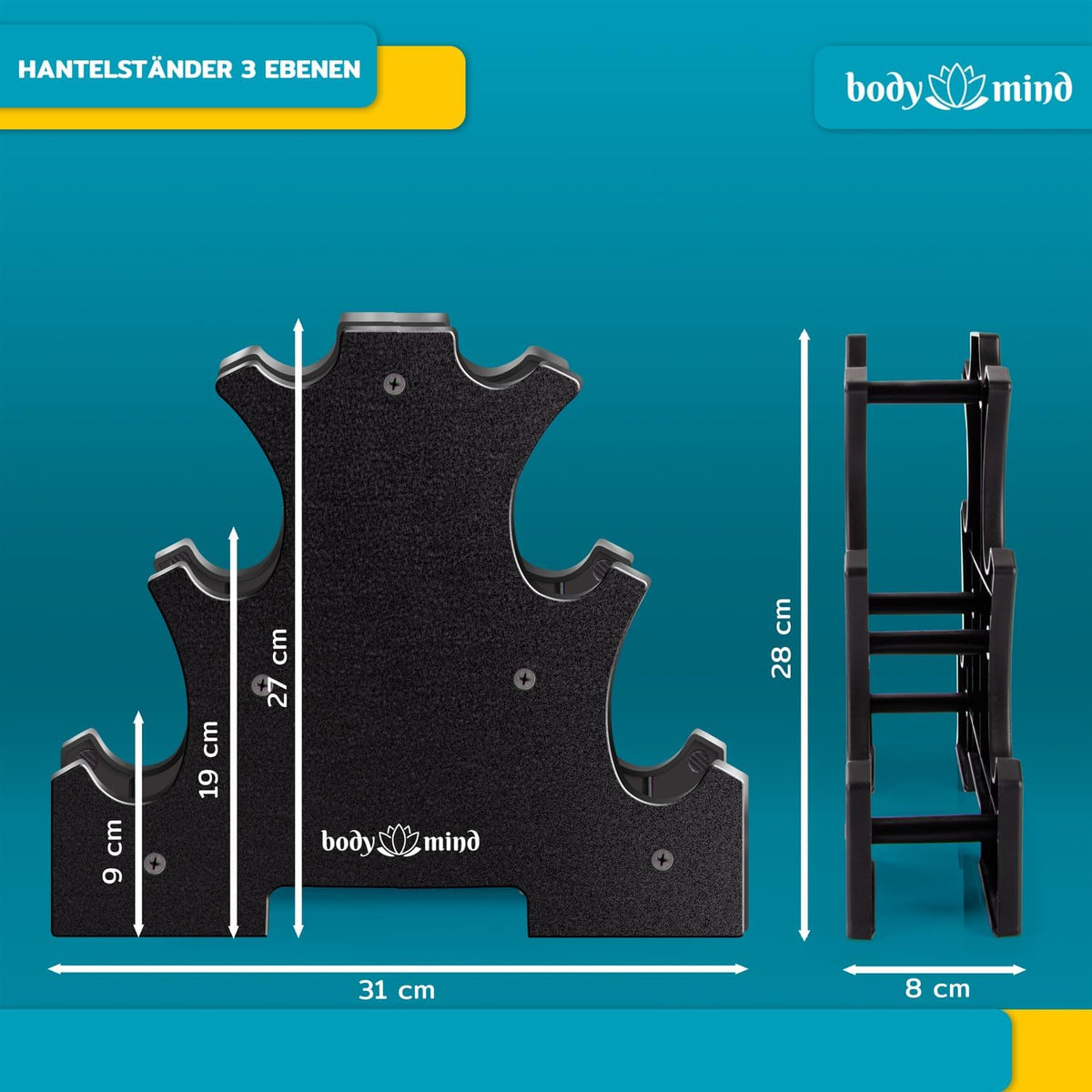 Body & Mind Hantelständer für 10 Kurzhanteln – Stabiles Hantel-Rack #Variante_3 Ebenen