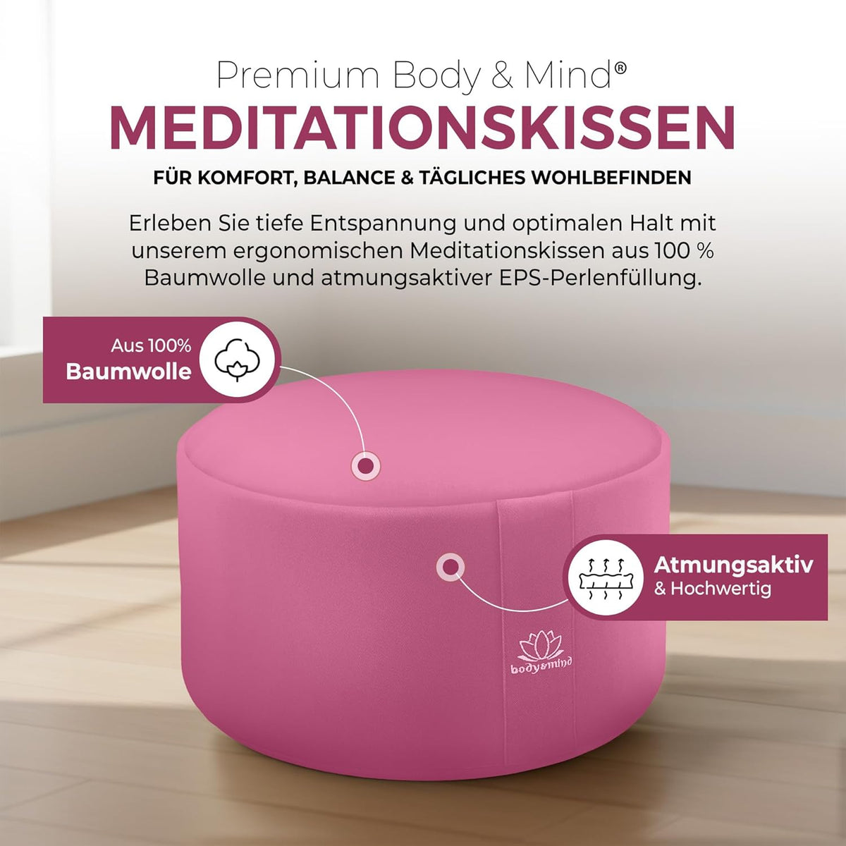 Yoga Meditationskissen - Ergonomisches Bodenkissen zur Entspannung #Farbe_Rosa