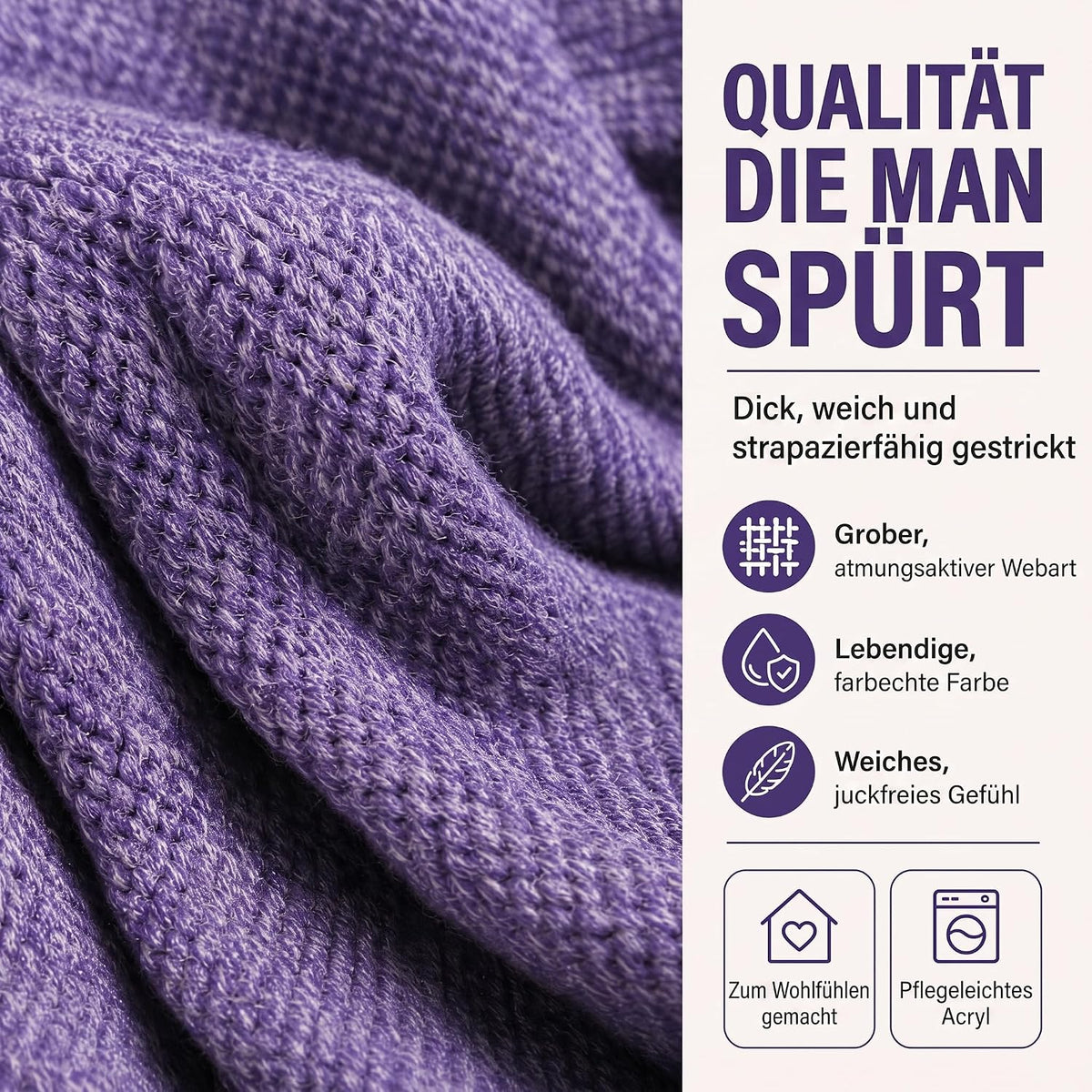 Feluna Meerjungfrau Kuscheldecke – 180x85 cm – Weiche Strickdecke #Farbe_Violett