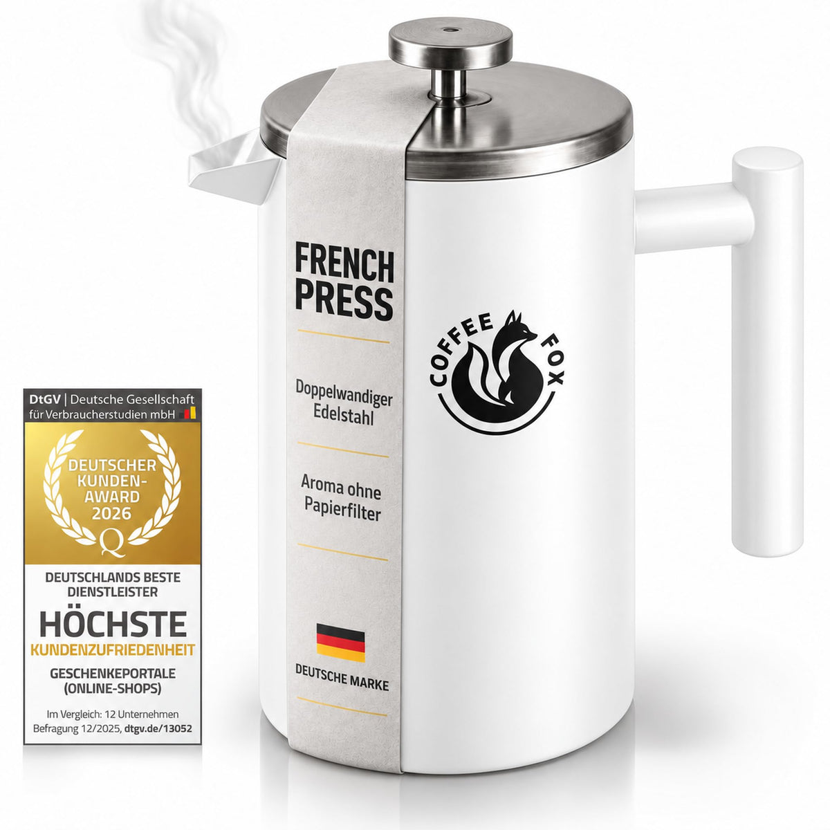 Coffee Fox French Press weiß 1000ml – Hero-Shot #Größe_1000ml