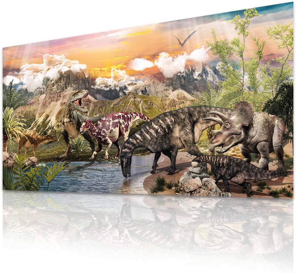 XXL Dinosaurier Poster 90x45cm - Premium Dino Wandbild für Kinder #Variante_Seenlandschaft