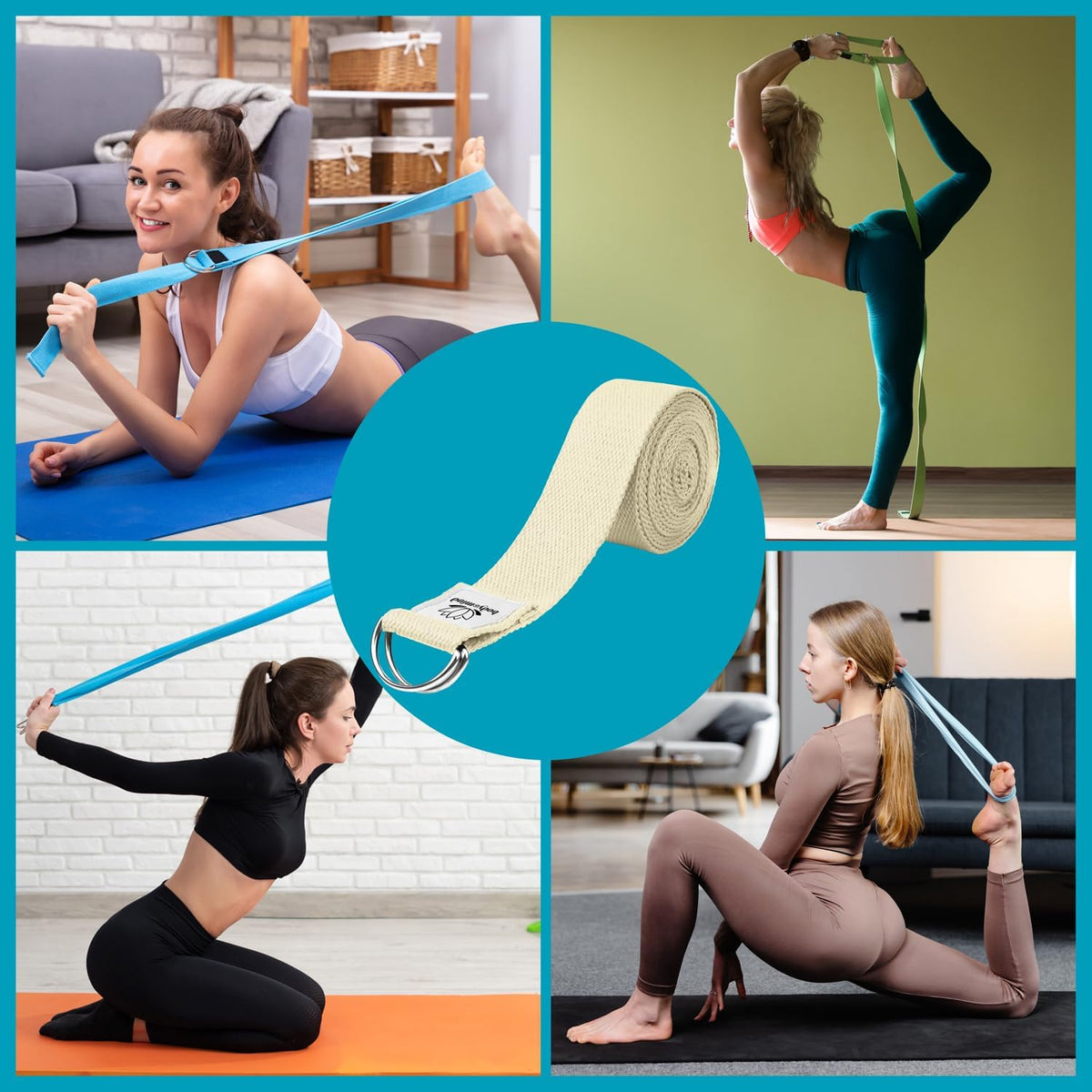 Yoga Gurt 250 cm mit Metall-D-Ring - Rutschfest & Langlebig #Farbe_Beige