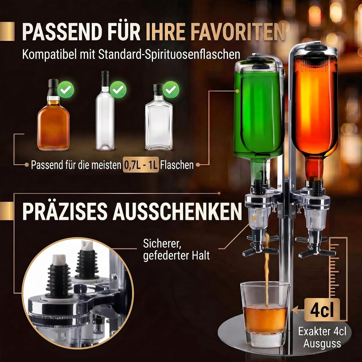 4-fach Wand-Spirituosenspender - Hochwertiger Bar-Butler & Portionierer #Variante_4-fach