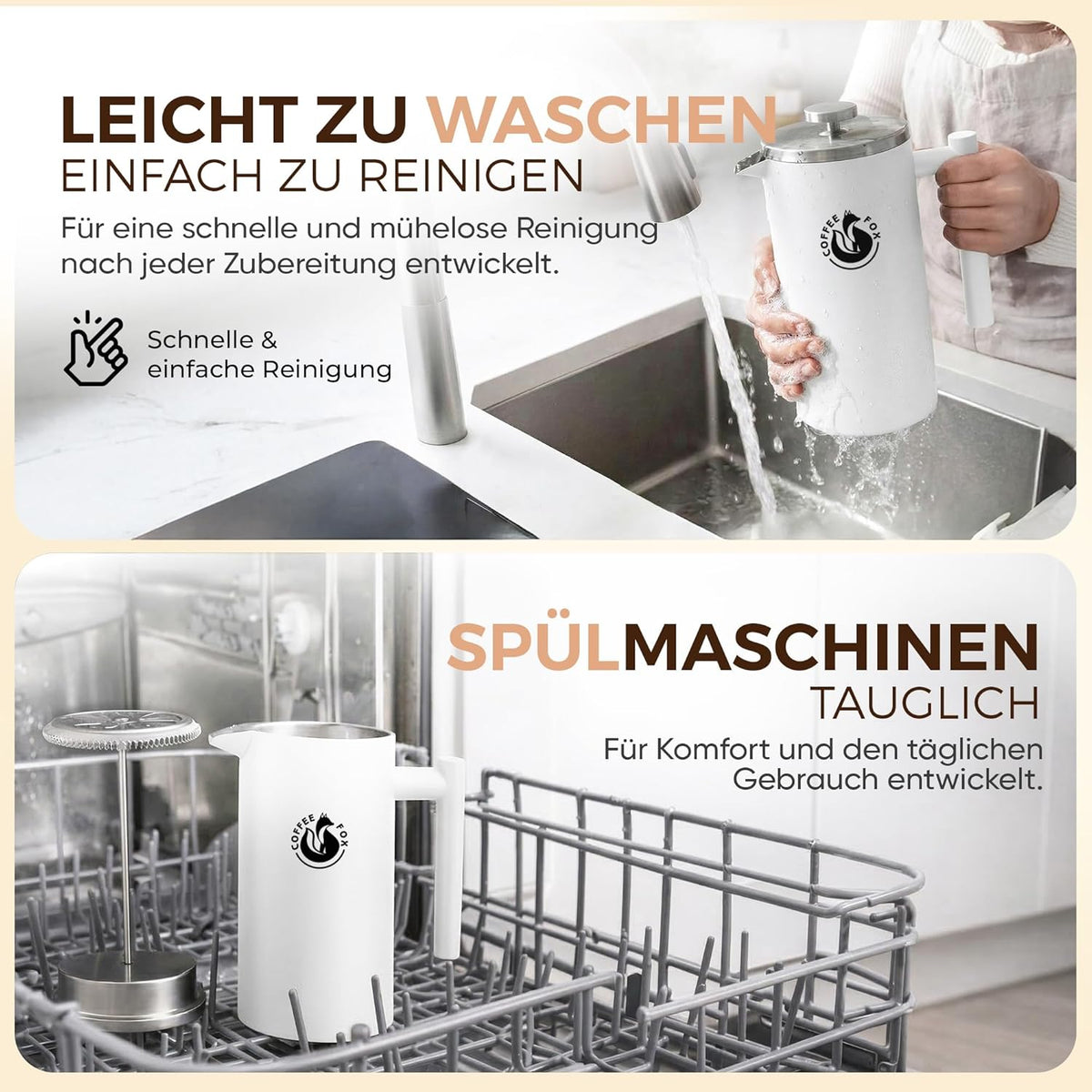 Coffee Fox French Press 350 oder 1000 ml – Doppelwandige Edelstahl-Kaffeekanne