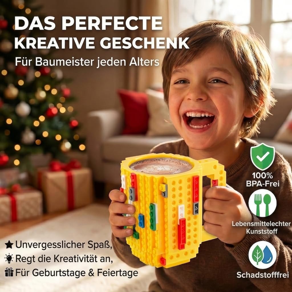 Brick Mug - Bausteine-Kaffeetasse 350ml - Kompatibler DIY Becher #Farbe_Gelb