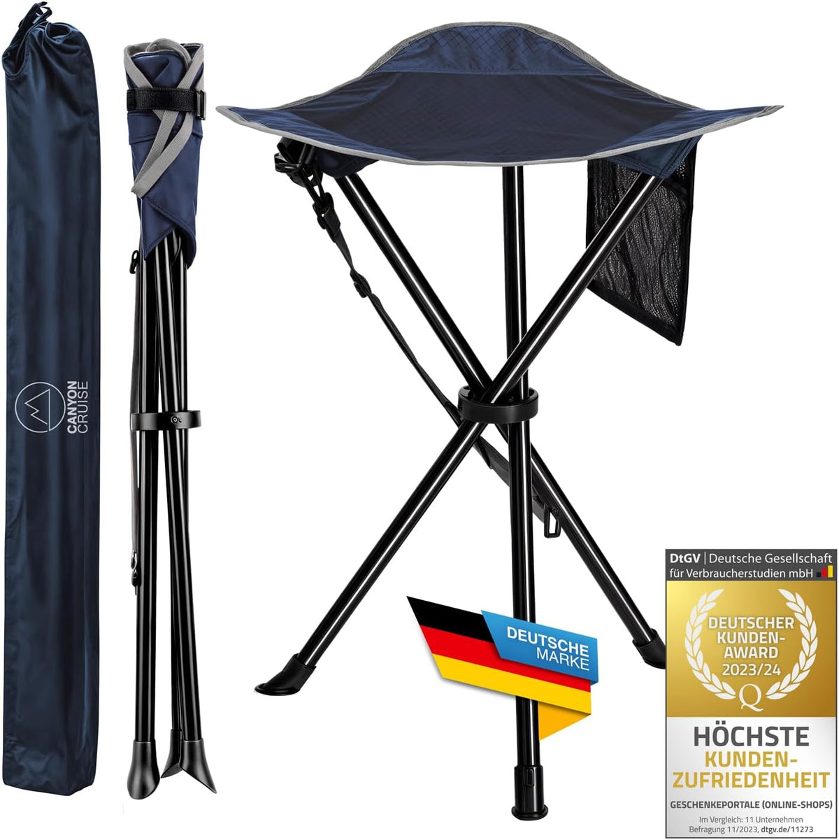 Camping-Hocker – Klappbarer Dreibeinhocker für Festivals & Outdoor #Variante_Deluxe #Anzahl_1
