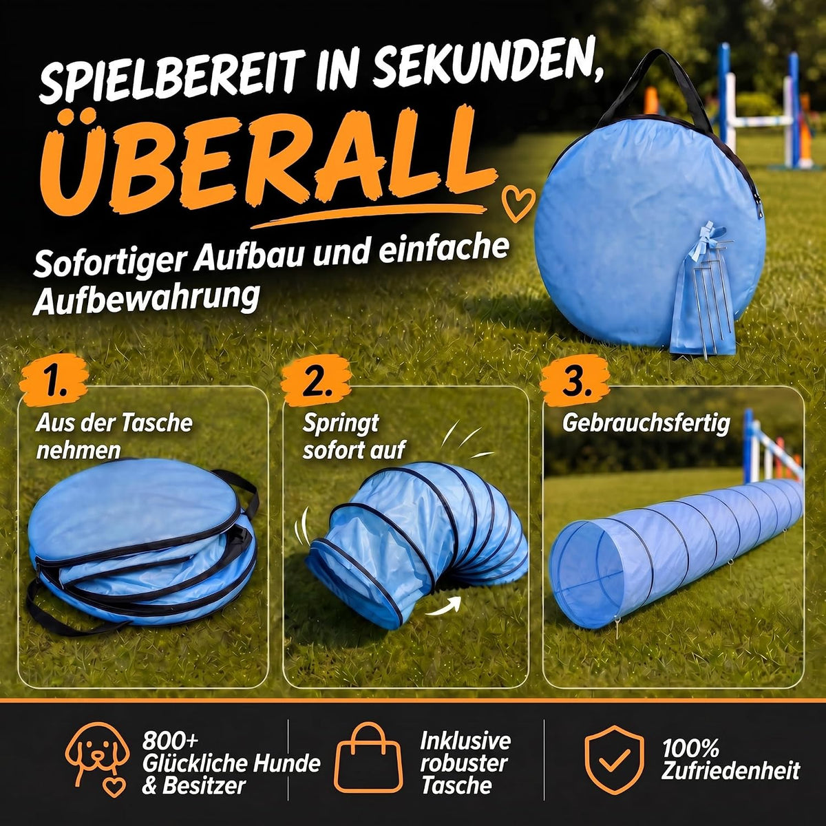 Hunde Agility Tunnel 500cm - Robuster Spieltunnel für Agility