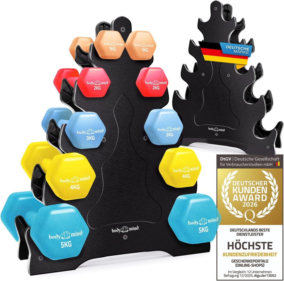 Neopren-Kurzhantel-Set mit Ständer – Platzsparendes Home-Gym #Variante_5 Ebenen - 10 Hanteln