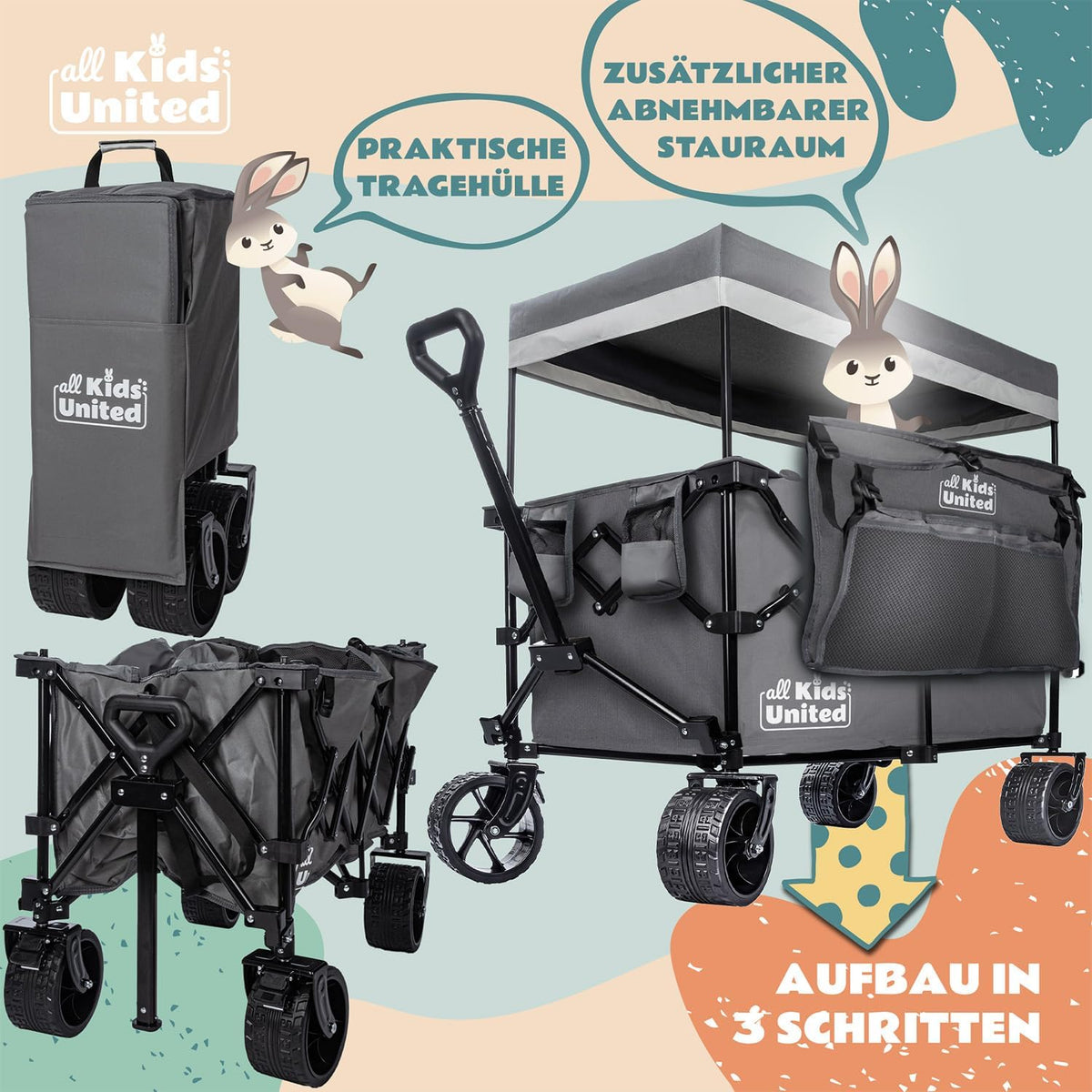 Faltbarer Bollerwagen - Strand-Buggy mit XXL Rädern & Bremse #Farbe_Grau