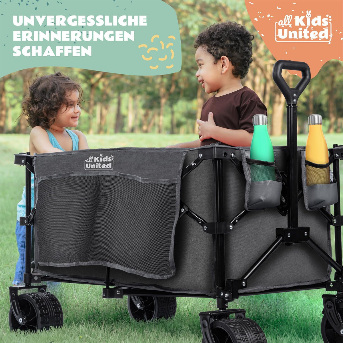 Faltbarer Bollerwagen - Strand-Buggy mit XXL Rädern & Bremse #Farbe_Grau
