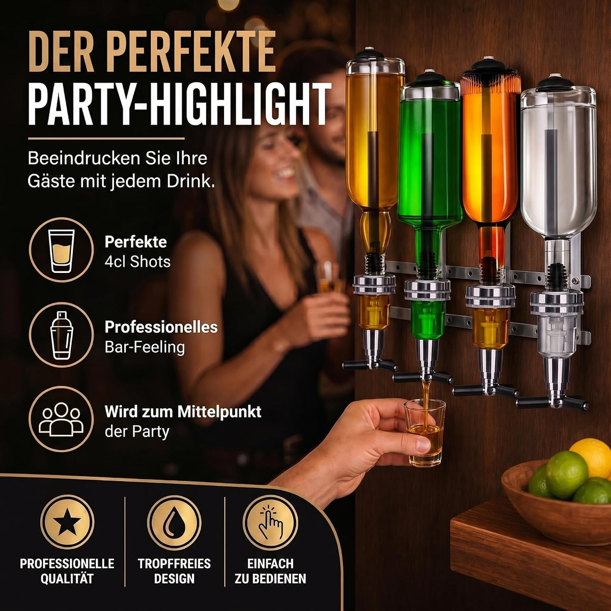 4-fach Wand-Spirituosenspender - Hochwertiger Bar-Butler & Portionierer #Variante_4-fach Wandmontage