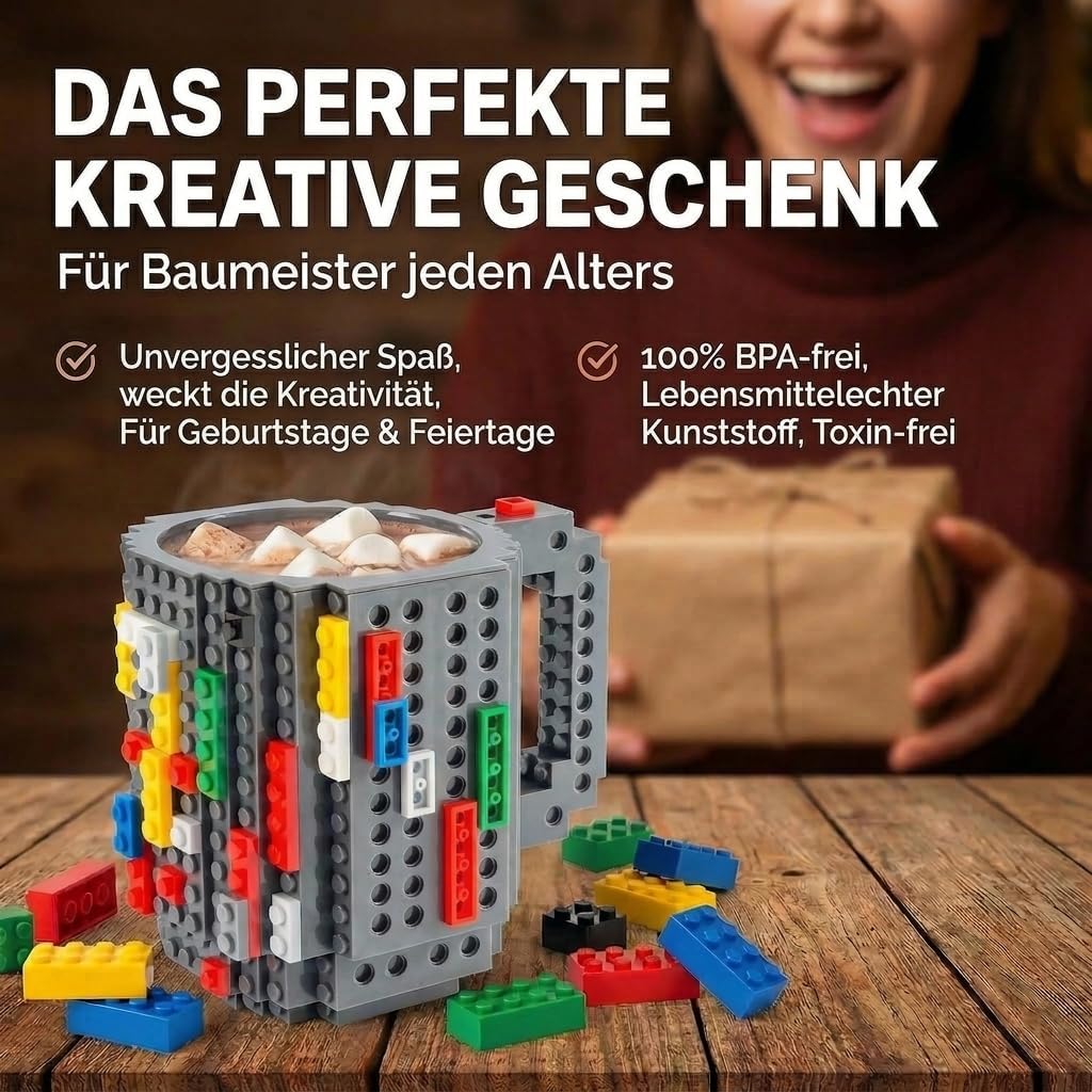 Brick Mug - Bausteine-Kaffeetasse 350ml - Kompatibler DIY Becher #Farbe_Grau