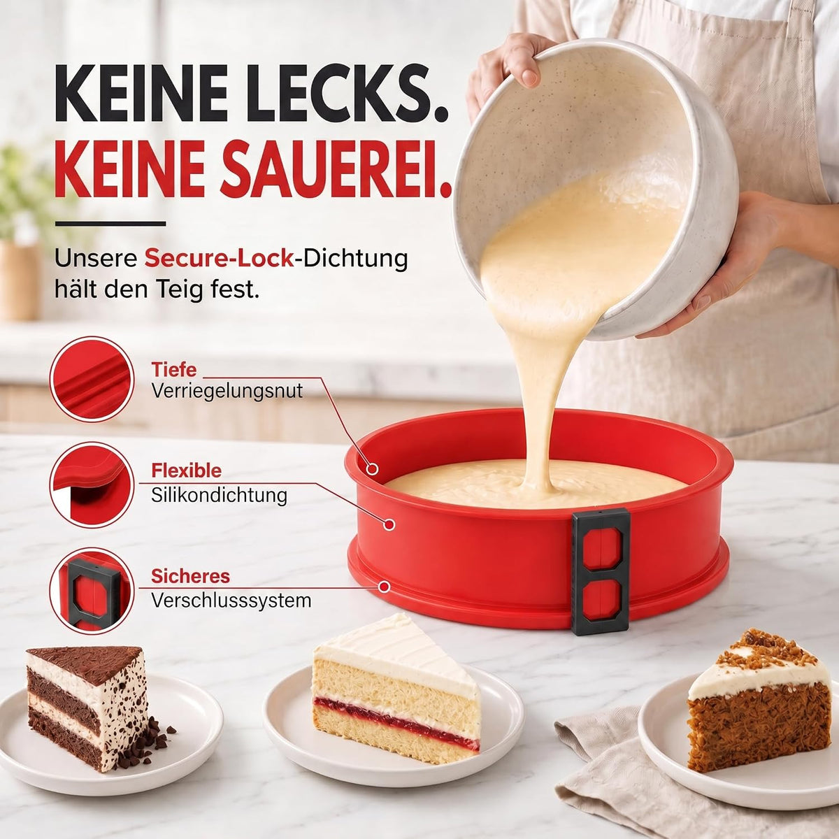 Silikon-Springform 23cm mit Glasboden – Auslaufsicher & Antihaft #Farbe_Rot