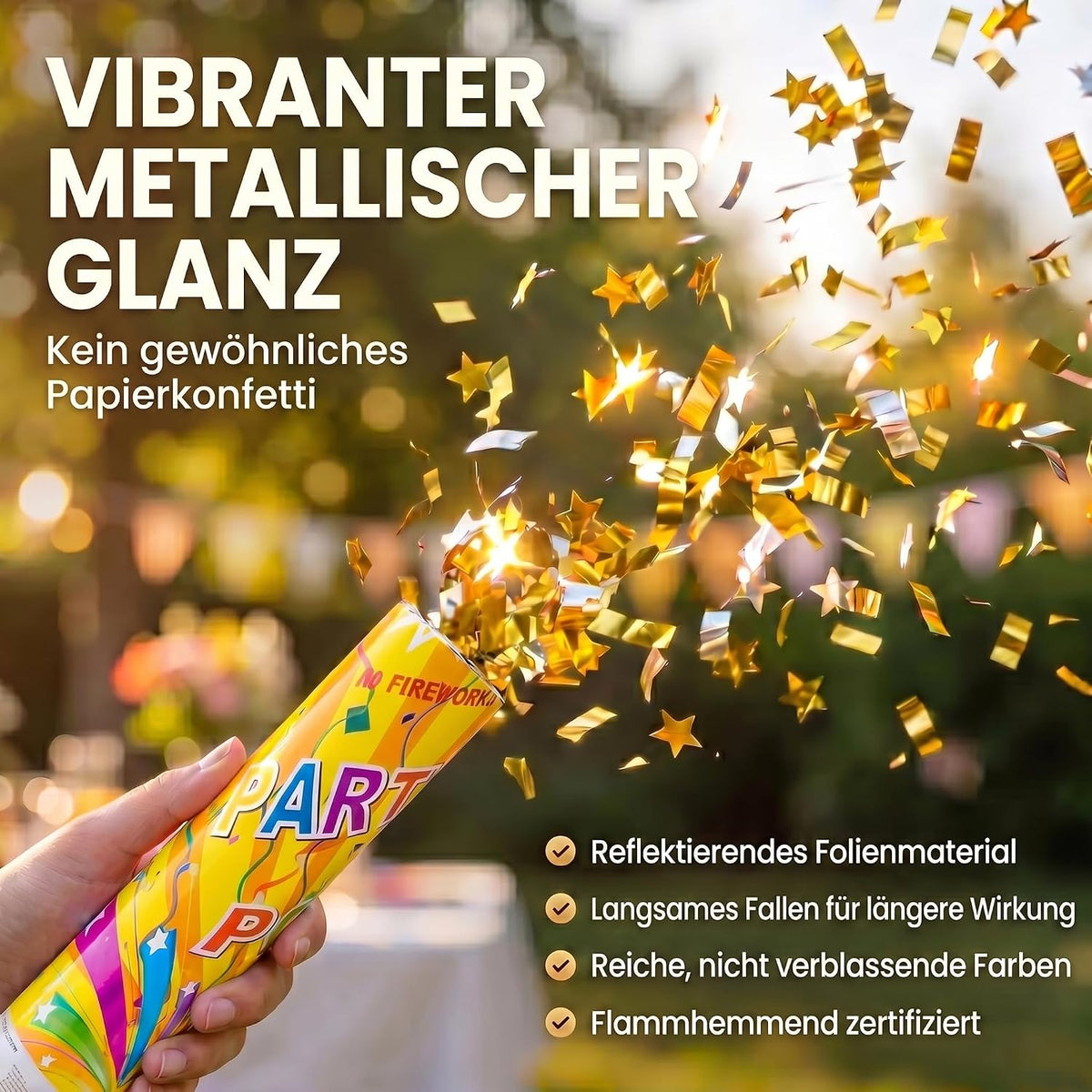 Konfettikanone XXL 60cm Gold Metallic - Party-Shooter für Events #Anzahl_1