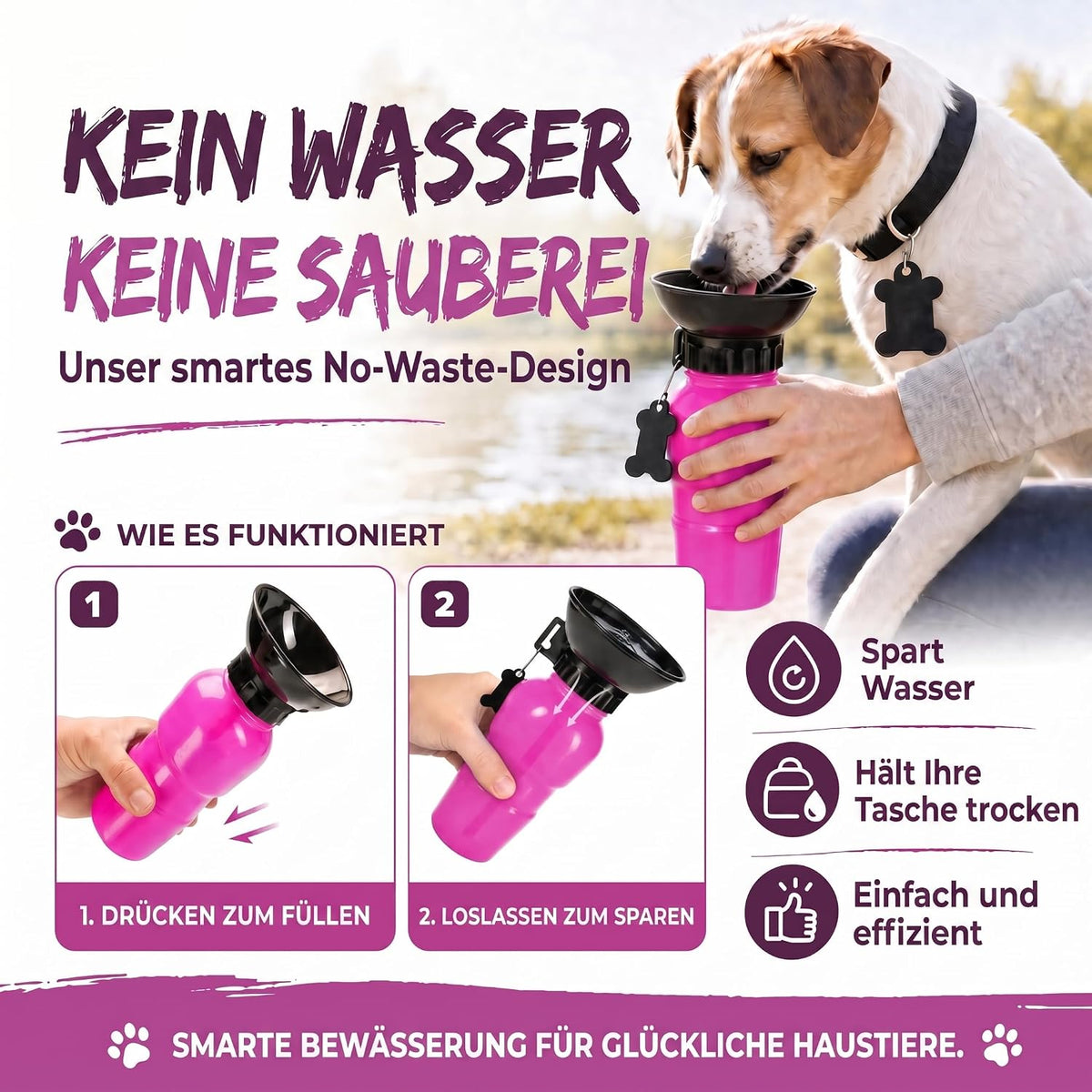 Hunde-Trinkflasche 600ml mit Napf – Auslaufsicher für Unterwegs #Farbe_Rot