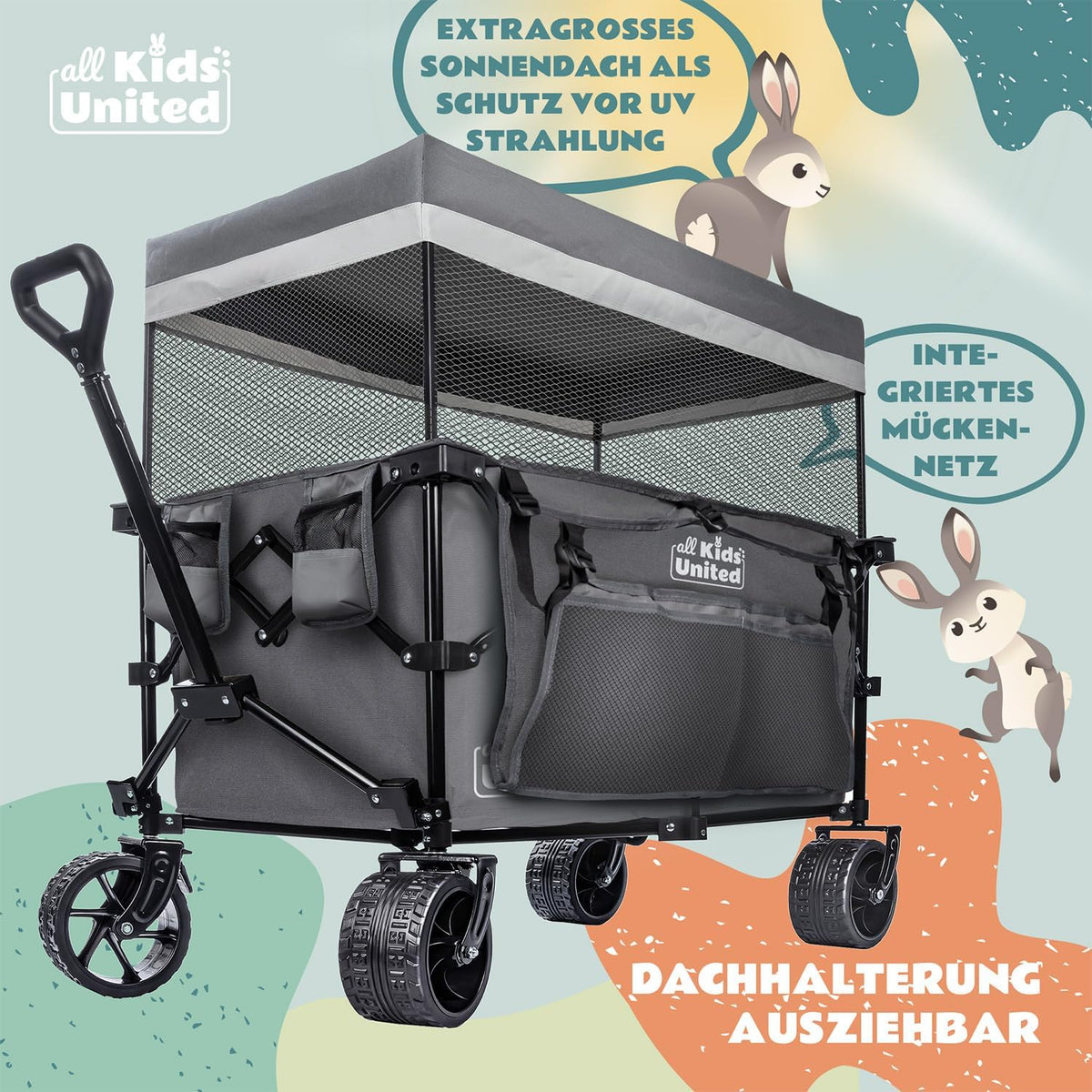 Faltbarer Bollerwagen - Strand-Buggy mit XXL Rädern & Bremse #Farbe_Grau
