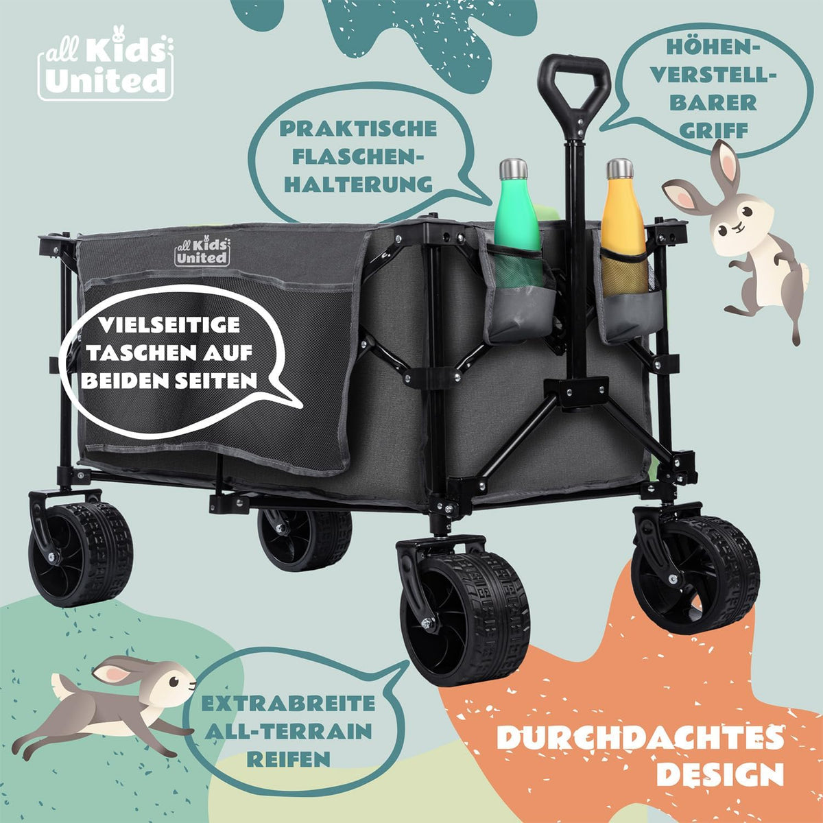 Faltbarer Bollerwagen - Strand-Buggy mit XXL Rädern & Bremse #Farbe_Grau