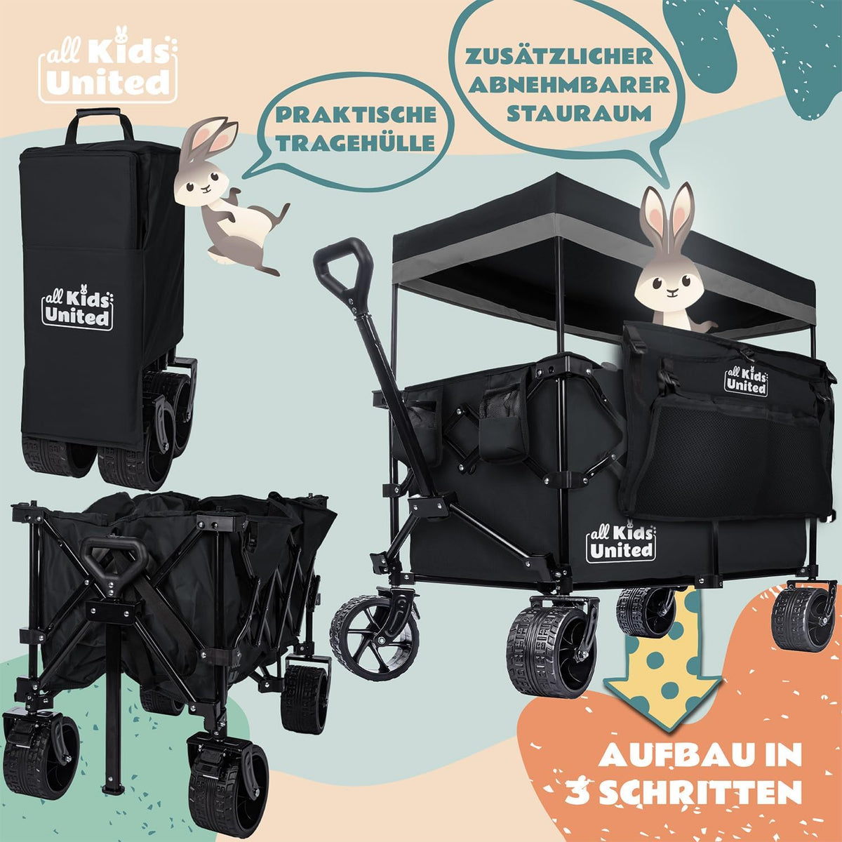 Faltbarer Bollerwagen - Strand-Buggy mit XXL Rädern & Bremse #Farbe_Schwarz