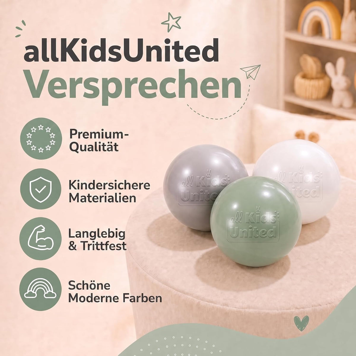 Bällebad-Bälle Grün/Grau/Weiß #Farbe_Grün/Grau/Weiß