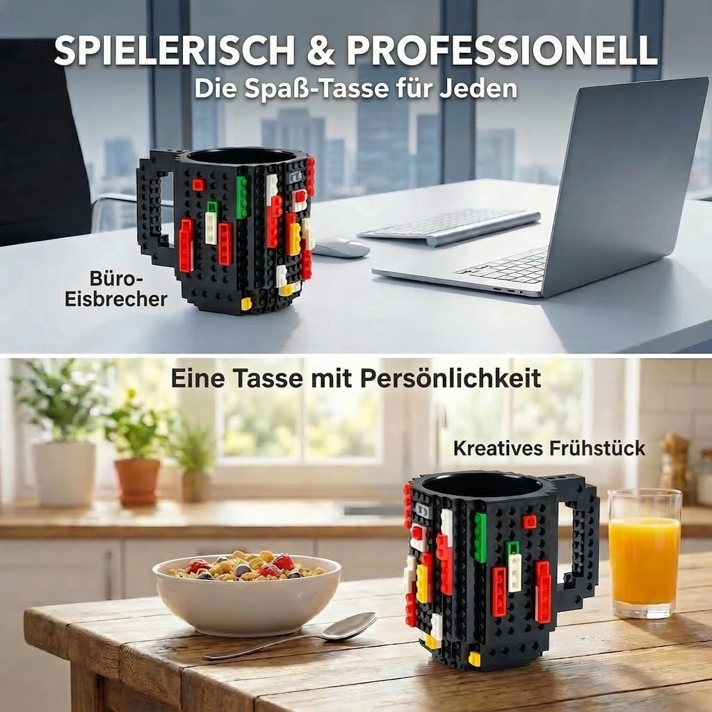 Brick Mug - Bausteine-Kaffeetasse 350ml - Kompatibler DIY Becher #Farbe_Schwarz