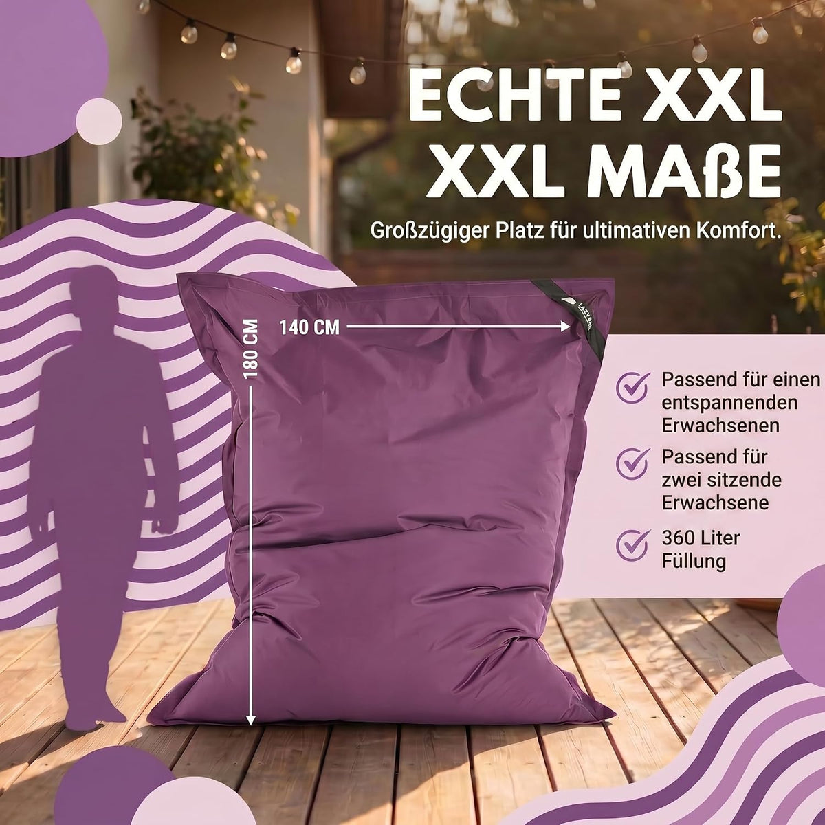 LazyBag XXL Outdoor-Nylon-Sitzsack Violett – Produktbild 25 #Farbe_Violett